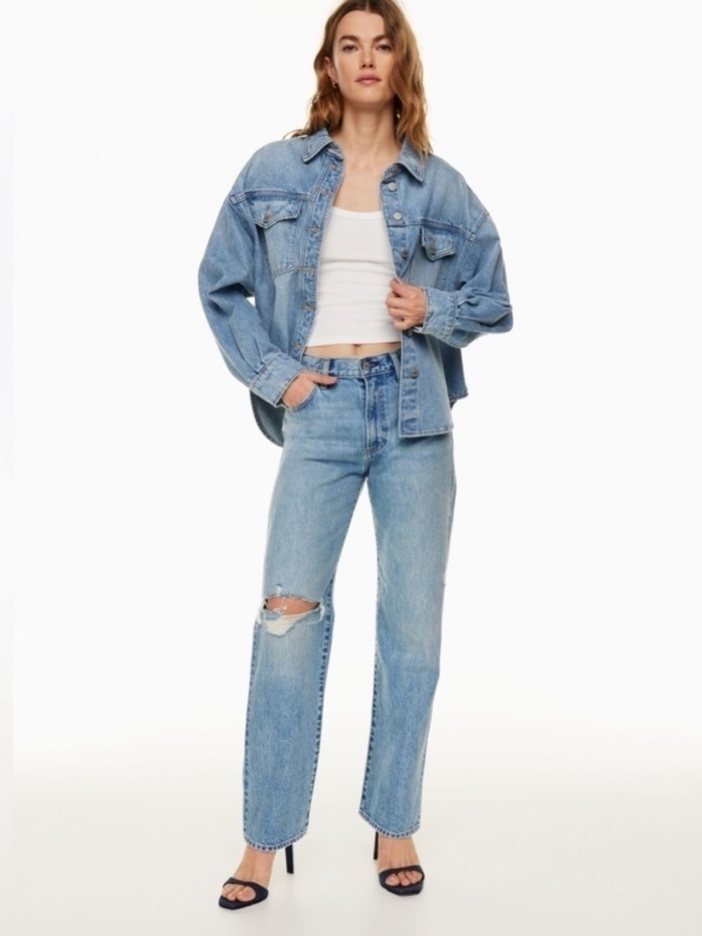 Aritzia Denim Forum The 90s Marlo Hi-Rise Baggy Jeans Distressed Sz 25